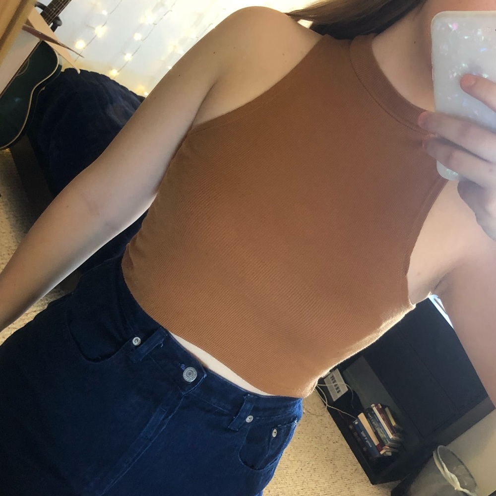 brown mock neck crop top